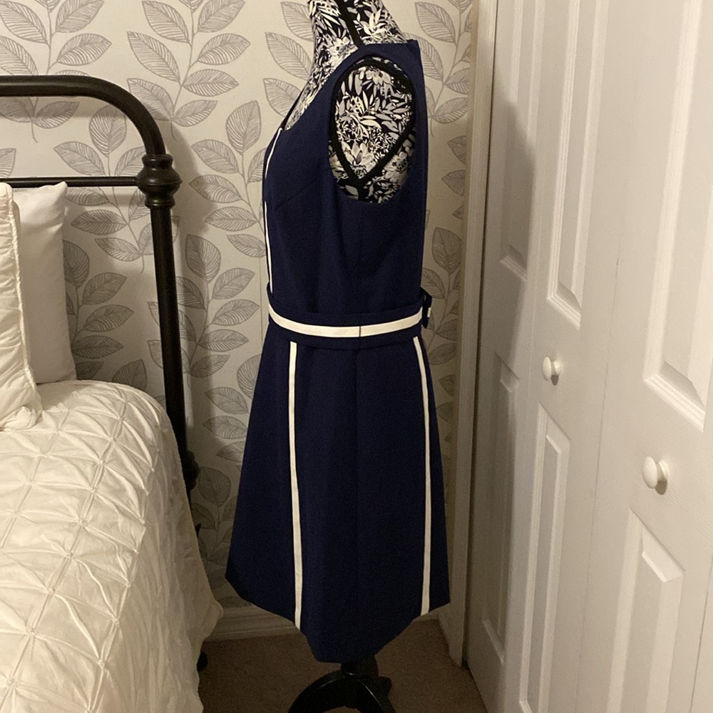 NWT Brooks Brothers Red Fleece navy & white belted sleeveless sheath dress - Picture 2 of 11